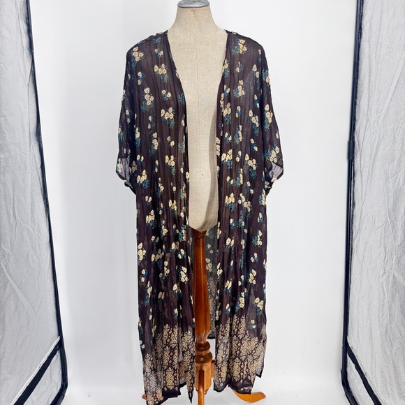 NATURAL LIFE Other - Natural Life Kimono Duster Women O/S Brown Floral Boho Rayon Longline Wrap